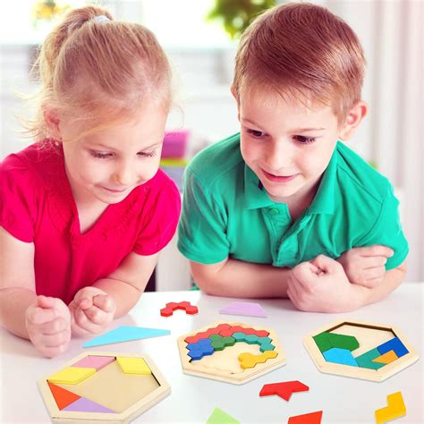 Jerify 5 Pack Wooden Tangram Puzzle for Kids Wooden Hexagon India | Ubuy