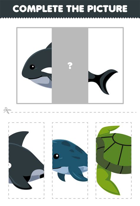 Education game for children cut and complete the correct picture of cute cartoon orca printable ... - Find the Letter O in He Story