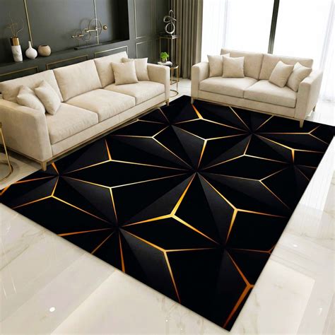 Anti Skid Rugs Heavy Geometric Royal Gold & Shadow Pyramid Non-Slip Ca ...