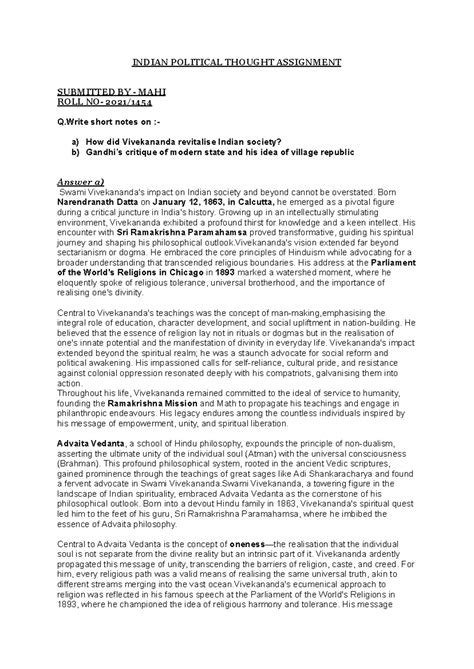 Indian Political Thought Assignment - INDIAN POLITICAL THOUGHT ...