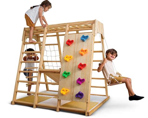 Buy AvenlurMagnolia Indoor Playground 6-in-1 Jungle Gym Montessori Waldorf Style Wooden Climber ...