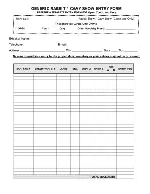 Generic Rabbit/Cavy Show Entry Form - Fill and Sign Printable Template ...