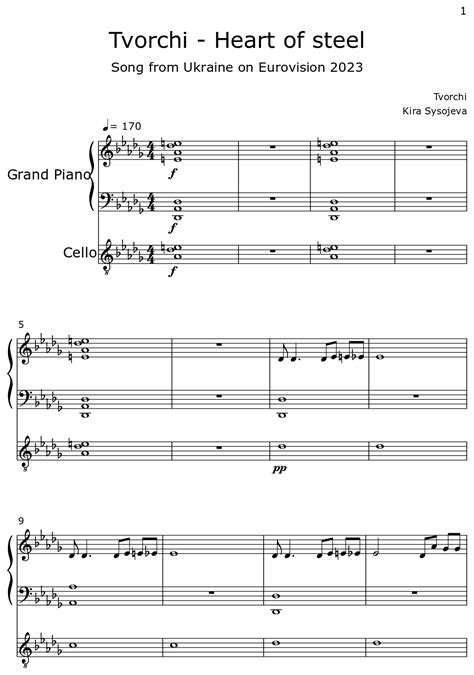 Tvorchi - Heart of steel - Sheet music for Piano, Cello