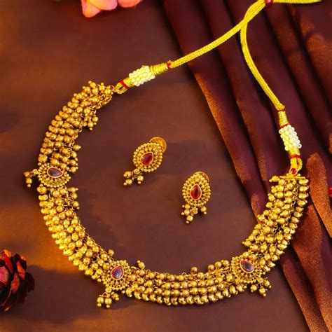 South Indian Gold Plated Temple Necklace Set K-1770 – South Temple ...