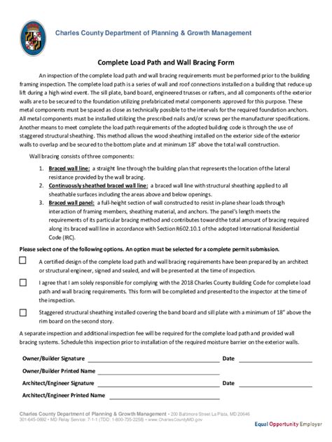Fillable Online Complete Load Path and Wall Bracing Form - Charles ...
