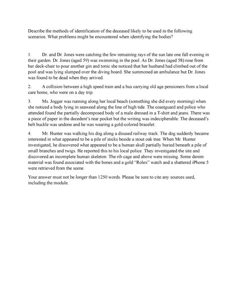 Forensics identification of body assignment - Describe the methods of ...