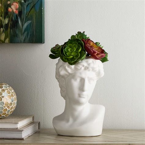 White Ceramic Face Vase, 9"