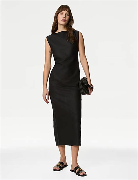 Buy Linen Rich Ruched Midaxi Bodycon Dress at Marks & Spencer