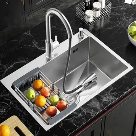 Jual Kitchen sink 8050 stainles komplit set kran tarik panas dingin ...