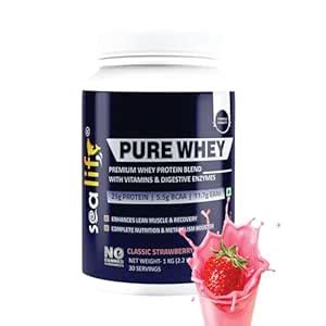 Sea Life Pure Whey |1 kg | 30 Servings (Classic Strawberry Flavour) 25g ...