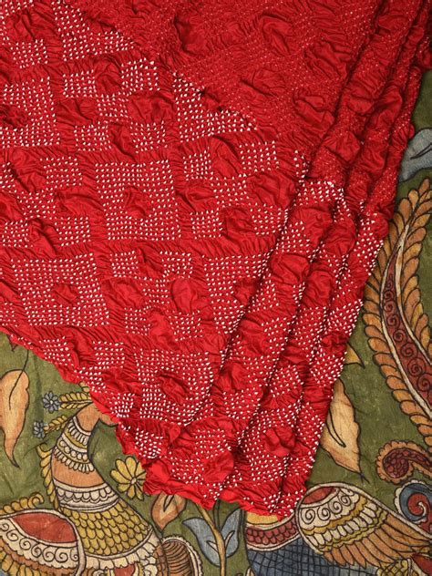 Red and Green Badhani Silk Handloom Saree with Geometrical Body and Ka ...