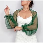 Mesh Bolero Long Puff Ruffles Sleeve See Through Cover Up Shrug Tulle ...