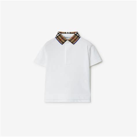 Check Collar Cotton Polo Shirt in White - Children | Burberry® Official