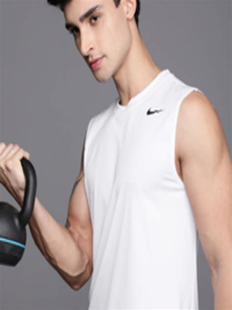 Buy Nike Men White Solid Sleevless Dri Fit TrainingT Shirt - Tshirts ...