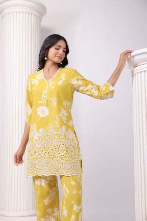 Golden Bloom Yellow Schiffli Cotton Co-ord Set