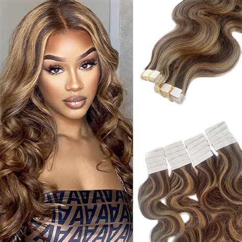 Amazon.com: Tape in Hair Extensions Highlights Blonde Body Wave Human ...