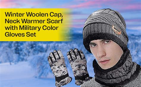 Buy TruFlair Winter Woolen Cap, Neck Warmer Scarf with Military Color ...