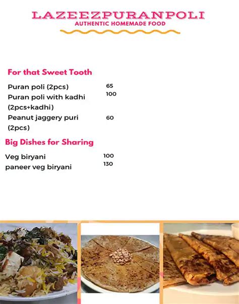 Menu of Lazeez Puran Poli, Malad West, Mumbai