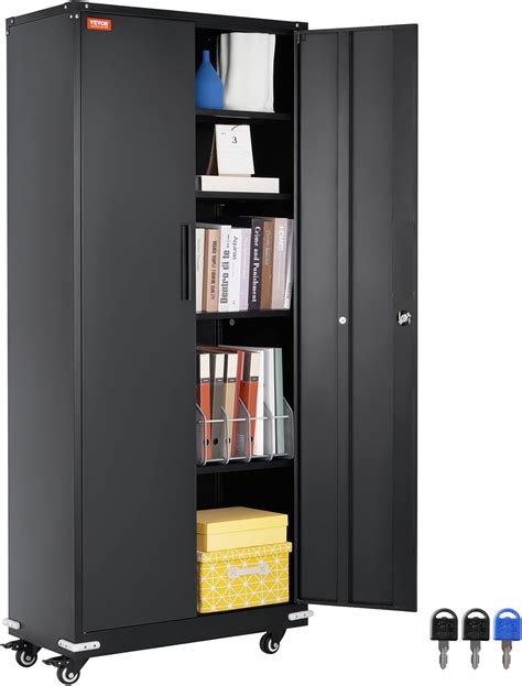 VEVOR Metal Storage Cabinet with Wheels, 75 in Locking Cabinet with 4 Adjustable Shelves & 2 ...