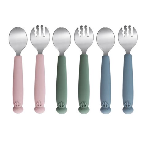 2pcs Baby-Friendly 304 Stainless Steel And Silicone Fork & Spoon Set ...
