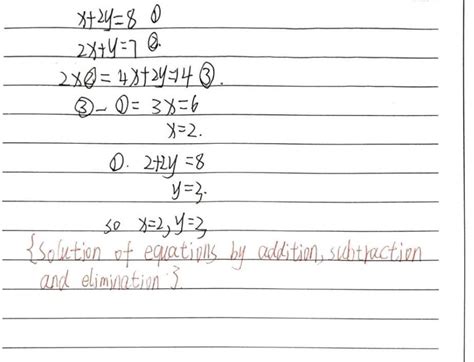 find a common solution for x+2y=8 and 2x+y=7 using substitution method ...
