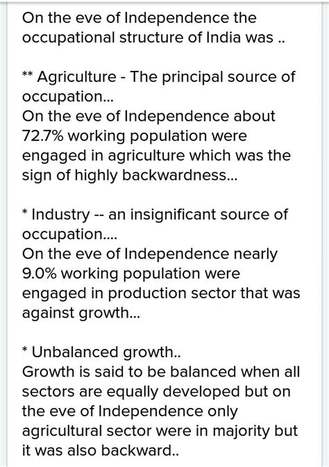 Describe occupational structure of India on the eve of independence ...