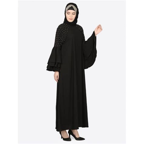 Nazneen Three Bell At Sleeve Hand Work Party Abaya