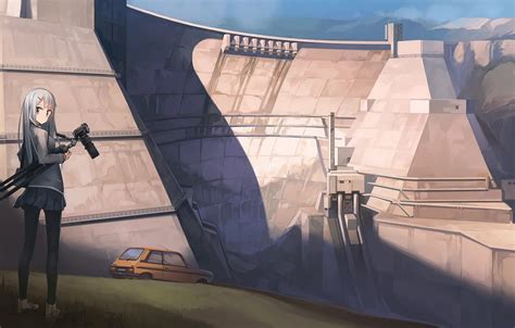 Wallpaper machine, girl, mountains, nature, anime, camera, art, astg ...