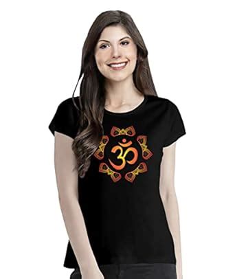 Buy Pooplu Women's Regular Fit Om Symbol Cotton Graphic Printed Round ...