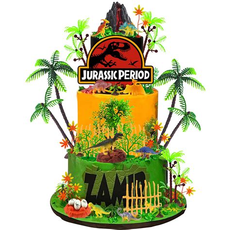 50pcs Dinosaur Cake Toppers With Bases Rocks Eggs Nest Volcano ...