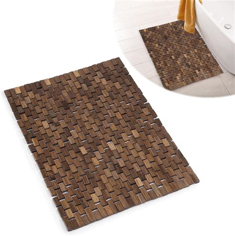 Amazon.com: HOMBYS 28"x20" Foldable Teak Wood Bath Mat,Waterproof Non ...