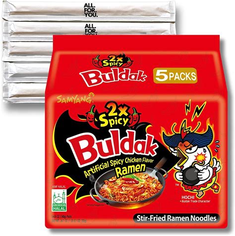 Amazon.com: Buldak Ramen Noodles - 2x Spicy Flavor - 5 Pack - Spicy ...