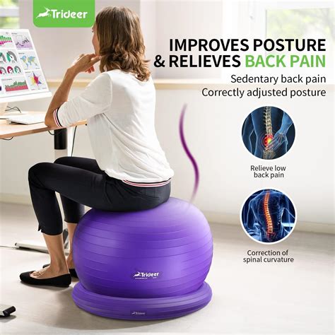 Trideer 65cm Purple Exercise Ball Chair with Base & Bands - Home Gym ...