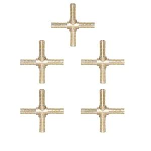 5pcs Cross Hose Barb 4 Way Brass Barbed Pipe Fitting Connector Adapter ...