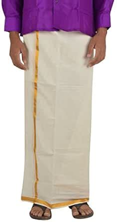 Buy Mappillai Men's Pure Cotton Dhoti 3/4 Inch (Off-White) at Amazon.in