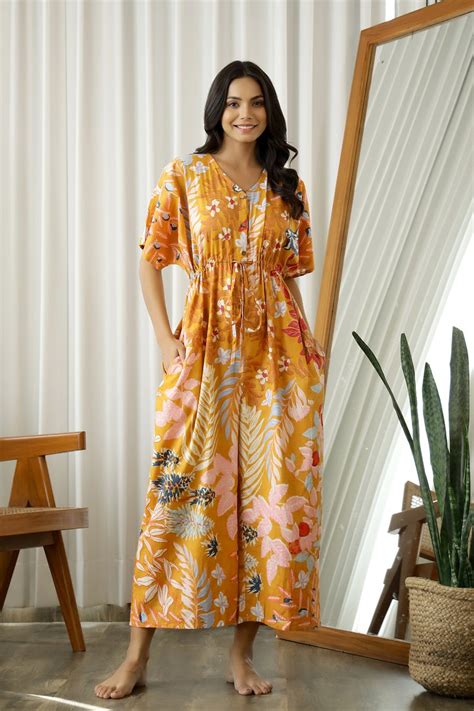 Mustard Printed Cotton jumpsuit loungewear – Sanskruti Homes