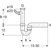 Geberit P-trap for kitchen sink, with angled hose connector, horizontal ...