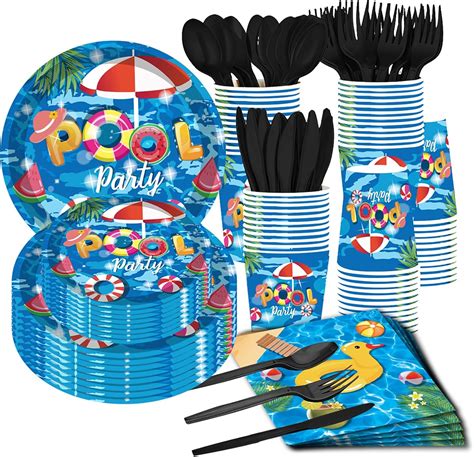 Amazon.com: 175 PCS Pool Party Supplies Disposable Dinnerware -Hawaiian ...