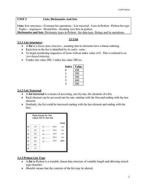 IIUnit Python - notes - UNIT 2 Lists, Dictionaries And Sets Lists: List ...
