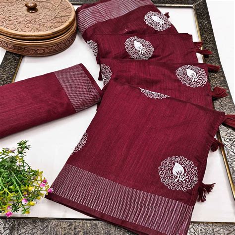 Maroon Embroidered Art Silk Saree Adorned with Classic Zari Weaving De