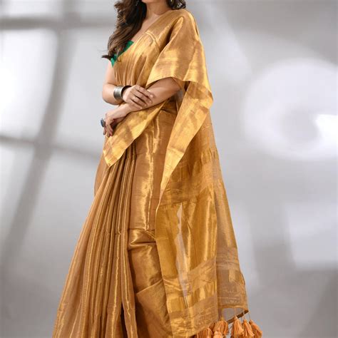 Buy Golden Tissue Handloom Saree Touch of Modern And Ethic – Tamal Boutique