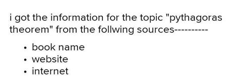 a biblography for a math project on pythagoras theorem - Brainly.in