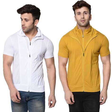 Buy Behemoth Men's Half Sleeve Cotton Blend Polo Neck Zipper T-Shirt ...