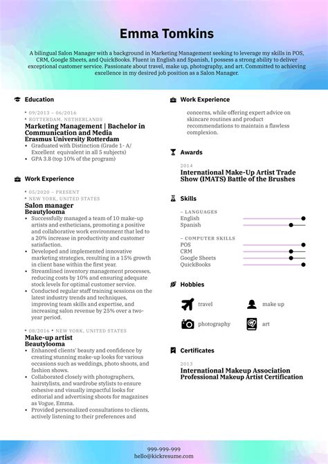 Salon Manager Resume Sample | Kickresume