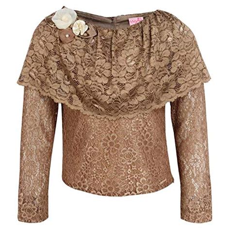 Cutecumber Girls Lace Fabric Embellished Brown Top. AM-CC1031A-BROWN-24 ...