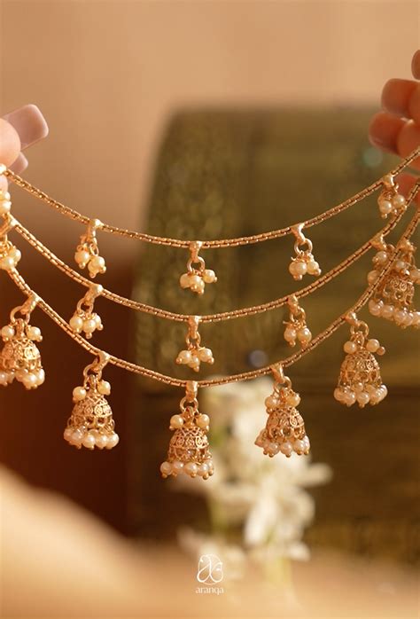 Ruvina 3-Layer Jhumki Ear Chain – Aranqa