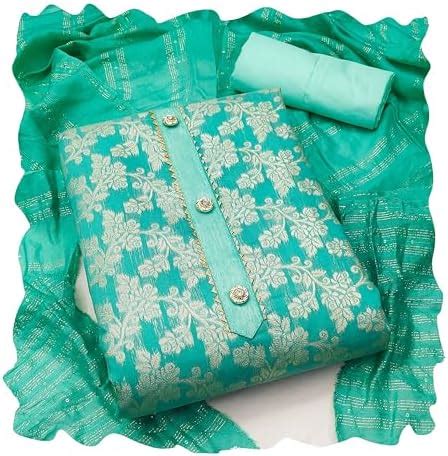 MANVAA Women'S Sea Green Unstitched Designer Weaving And Fancy Border ...