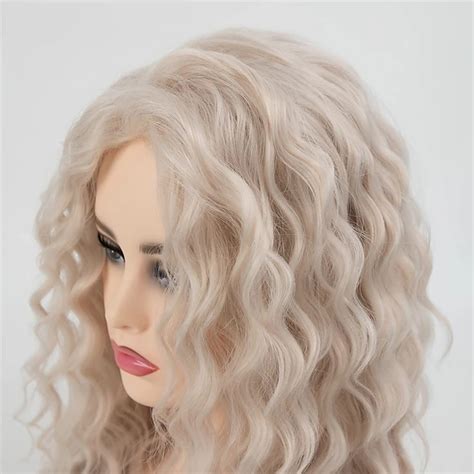 Long Curly Synthetic Wigs for Women White Pink Loose Wave Hair ...