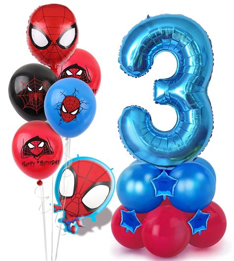 Buy Topeedy 40inch Blue Number 3 Balloon and Spiderman Birthday Balloon ...