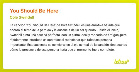 Significado de la canción YOU SHOULD BE HERE (Cole Swindell) - LETRAS.COM